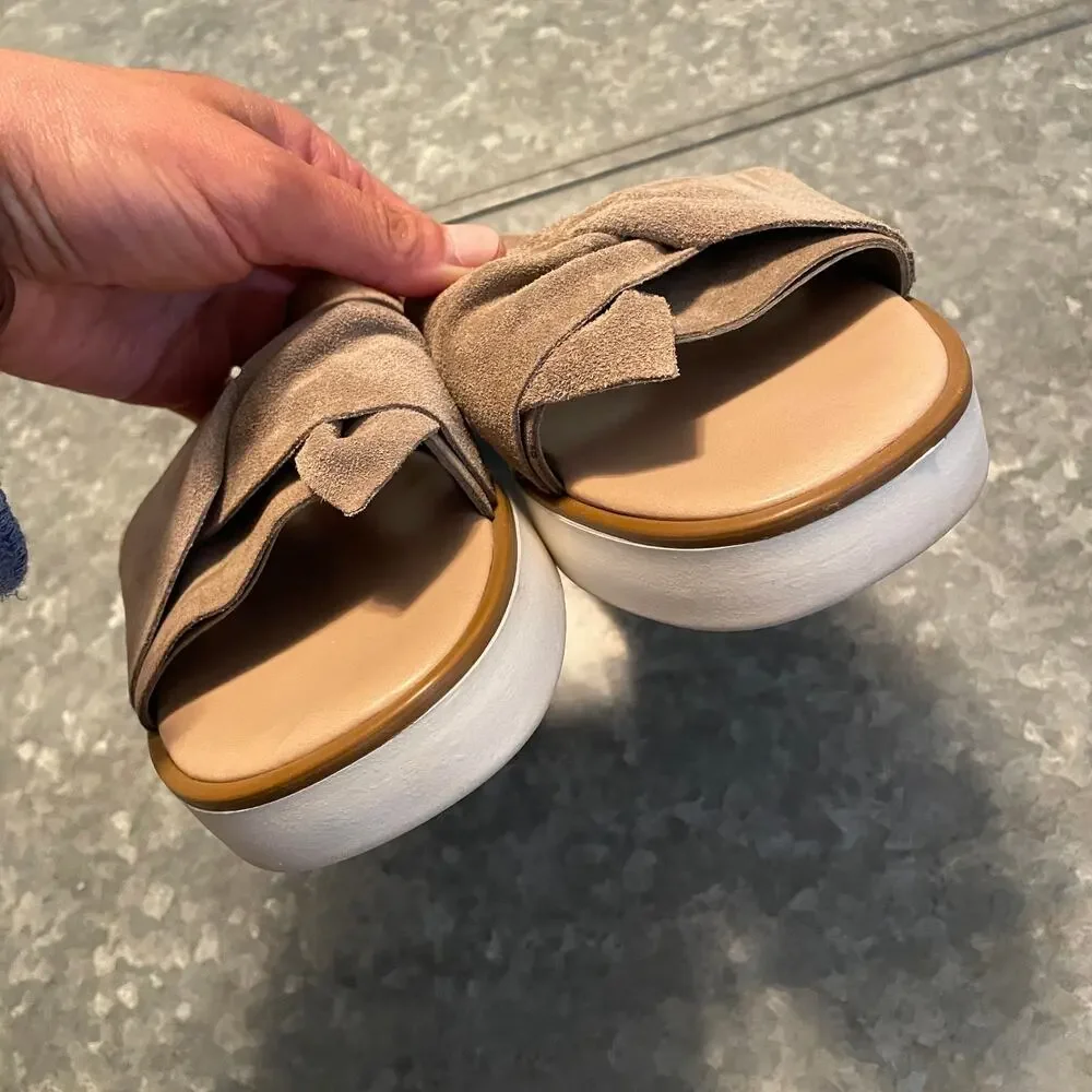 Seychells Coast Knotted Suede Slide Sandals 11 Taupe Brown Platform Italy - Picture 3 of 12